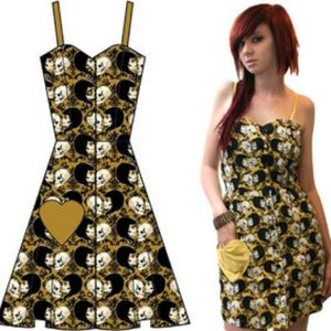too fast skull love sundress with heart pocket